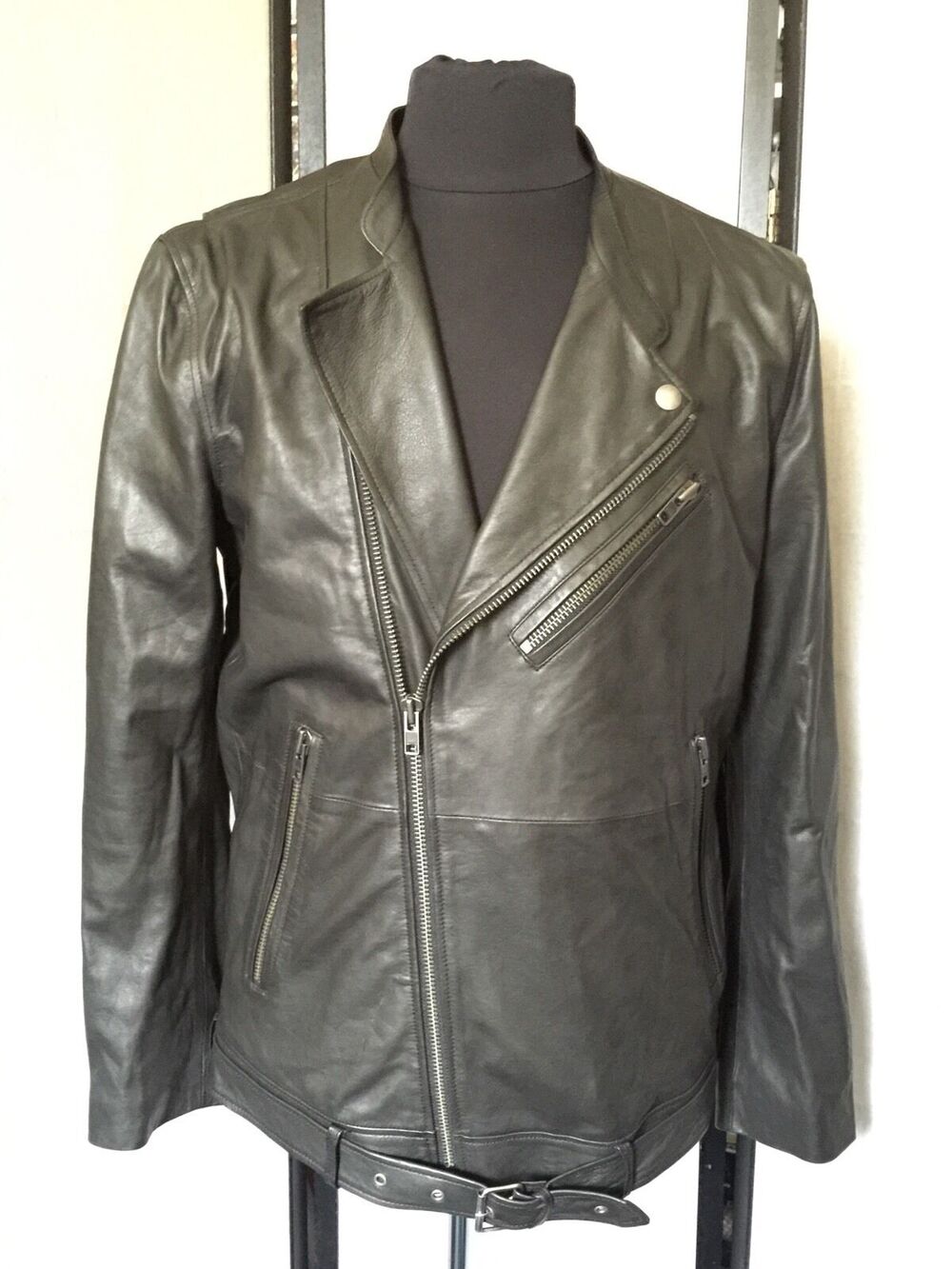 NWT BLK DNM NYC Mens BLACK genuine LEATHER JACKET Size Large goth grunge
